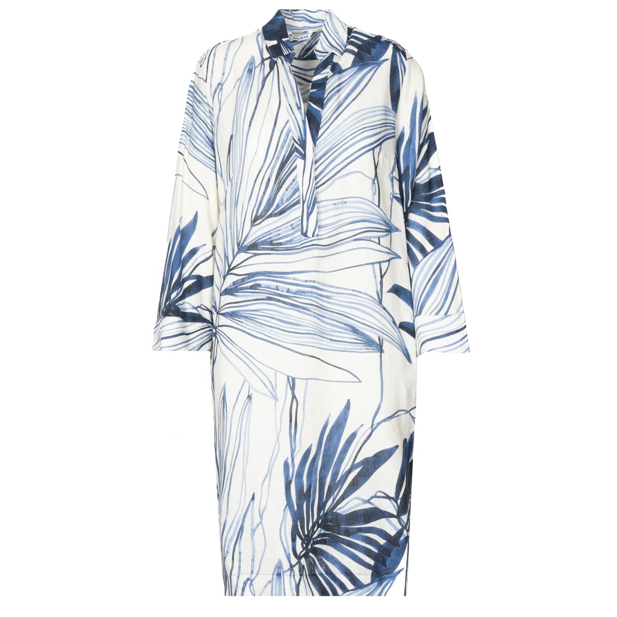 Linen viscose dress with V-neck