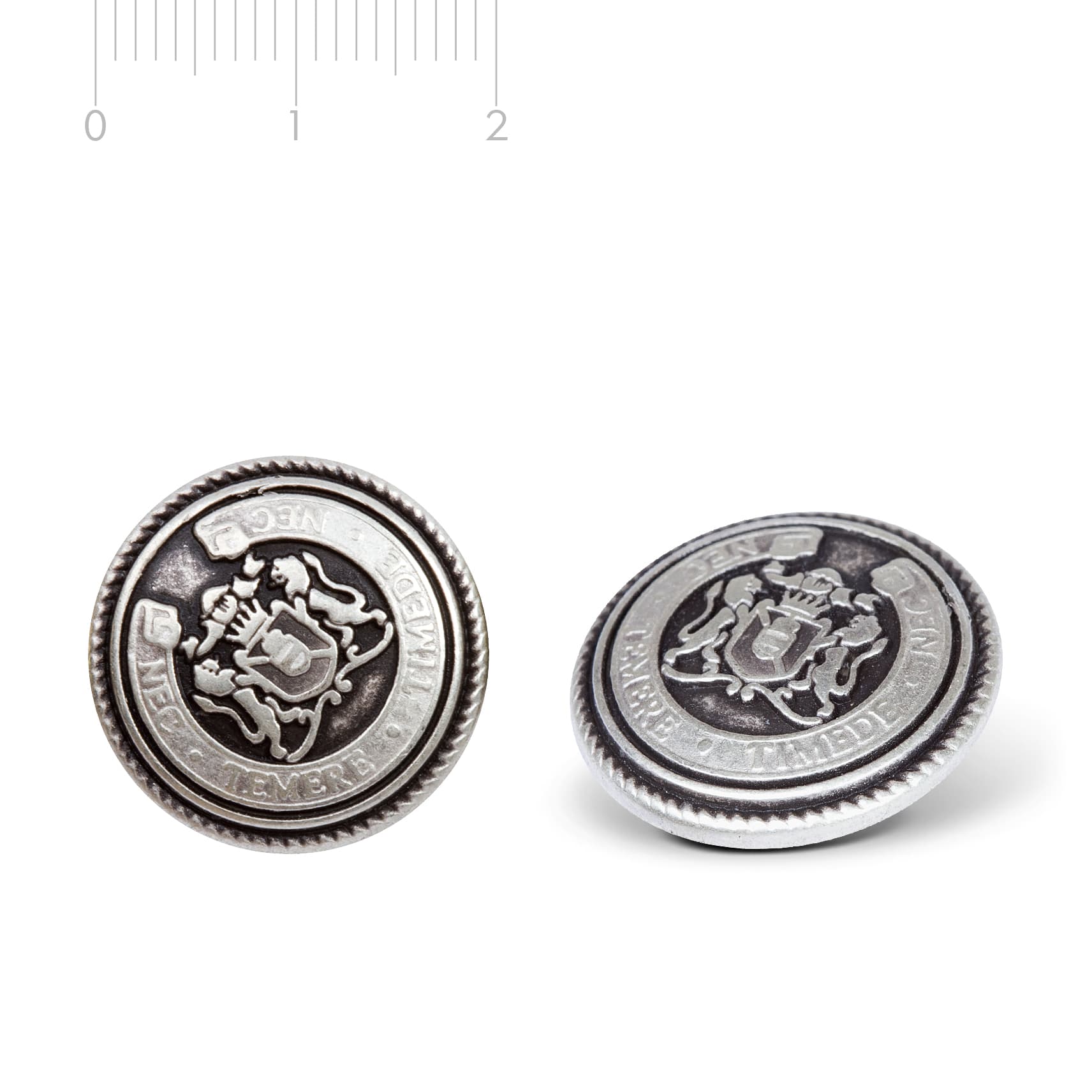 Silver metal button with coat of arms, Old M25