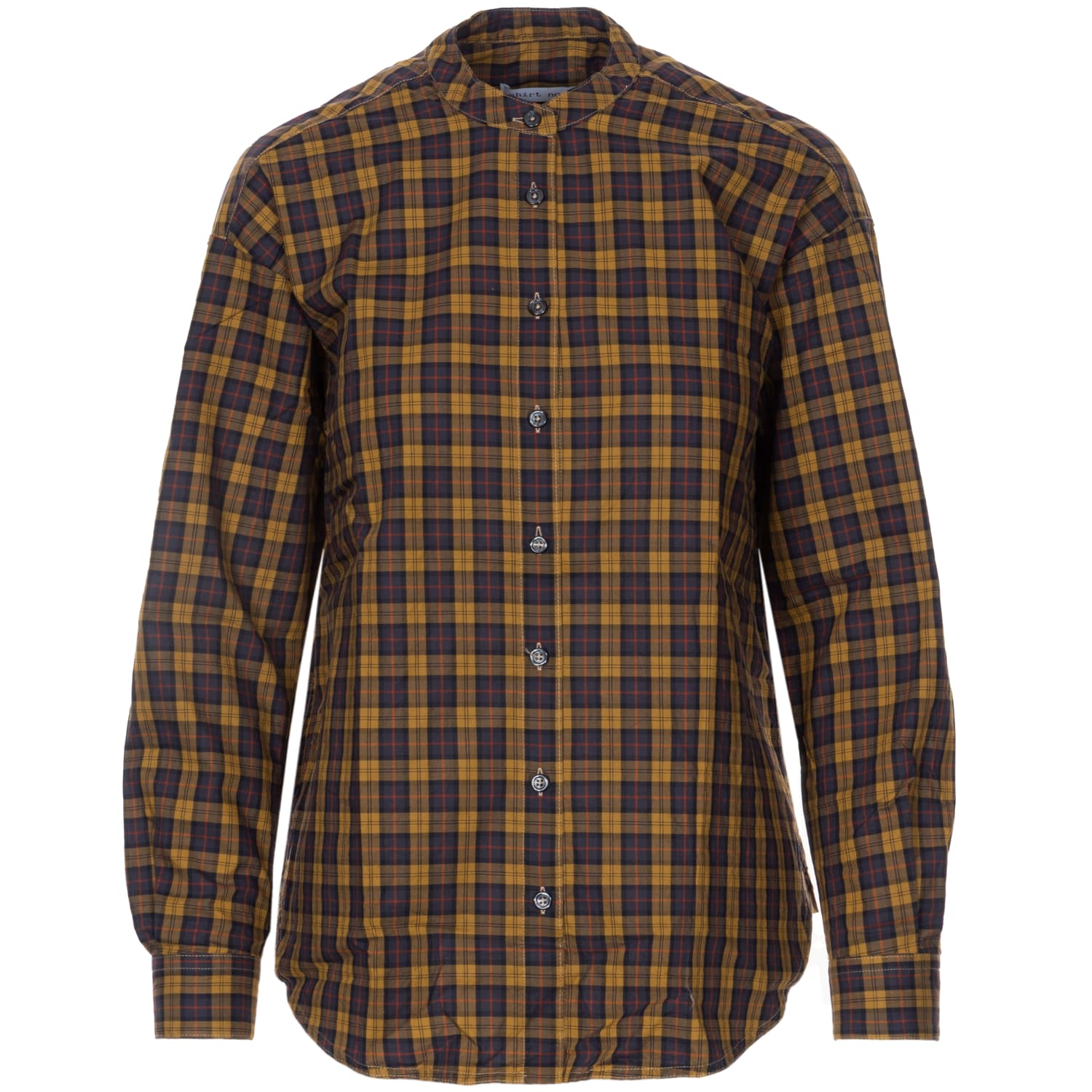 Cotton Blouse Stand Collar Checkered