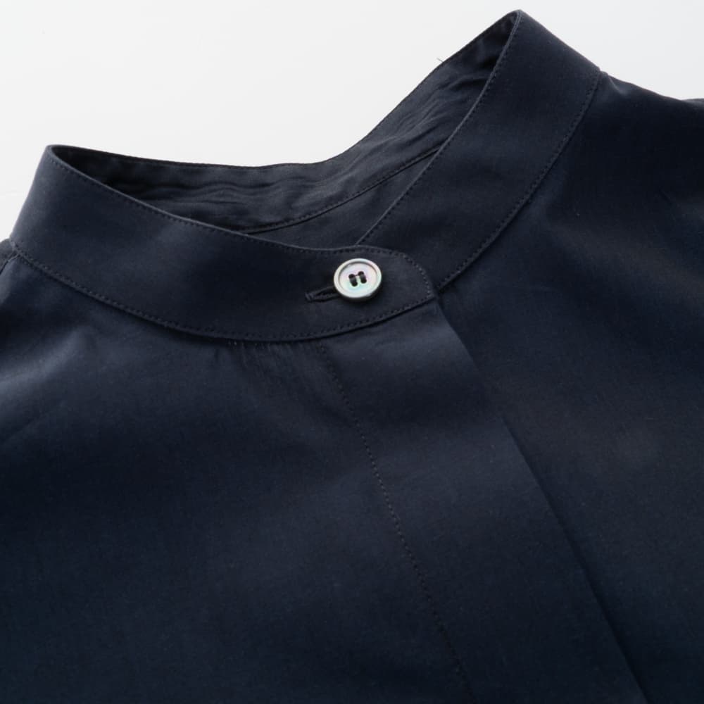 Long Cotton Blouse with Stand Collar