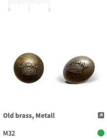 Metal crown button, old brass, M32