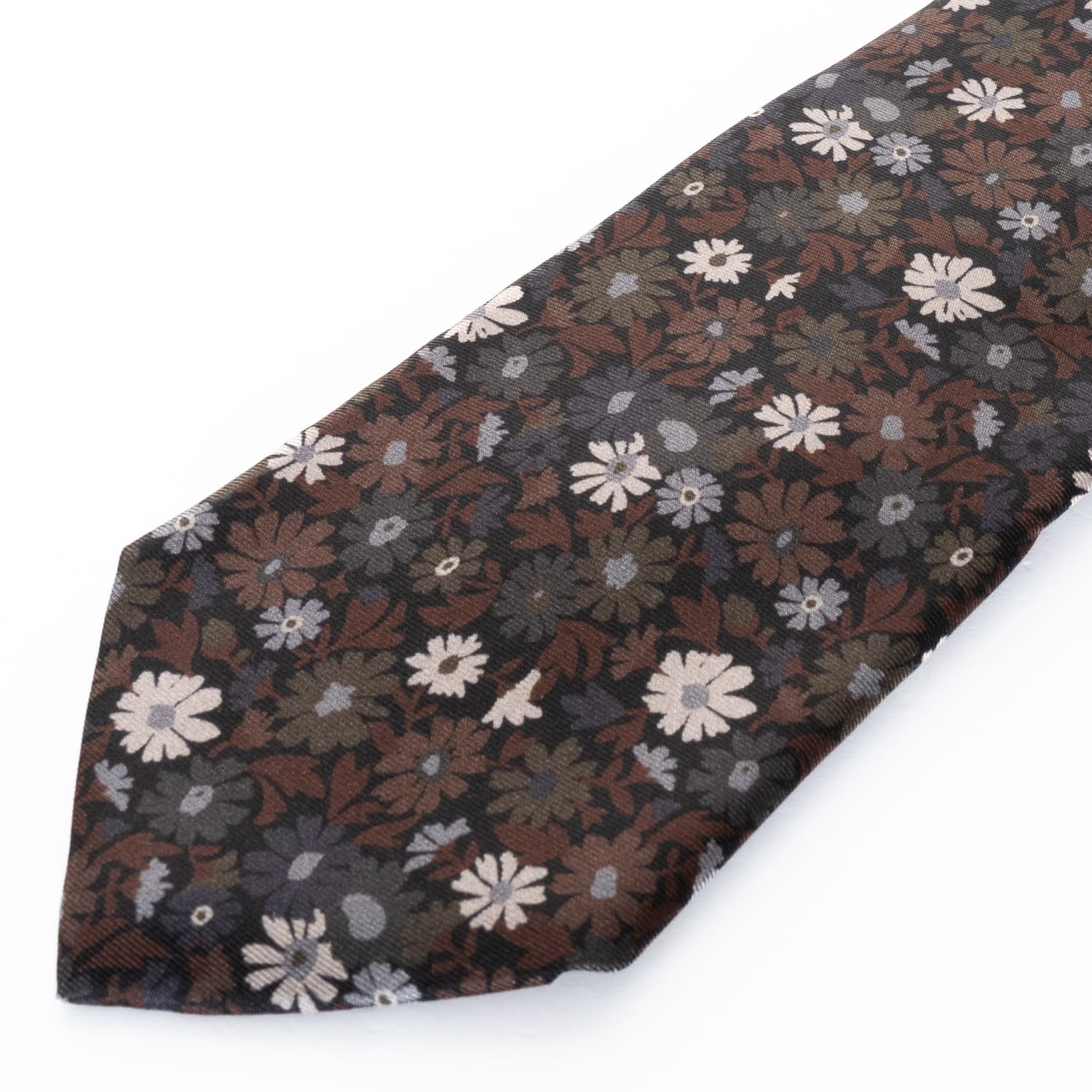 Floral Silk Tie Brown-Grey