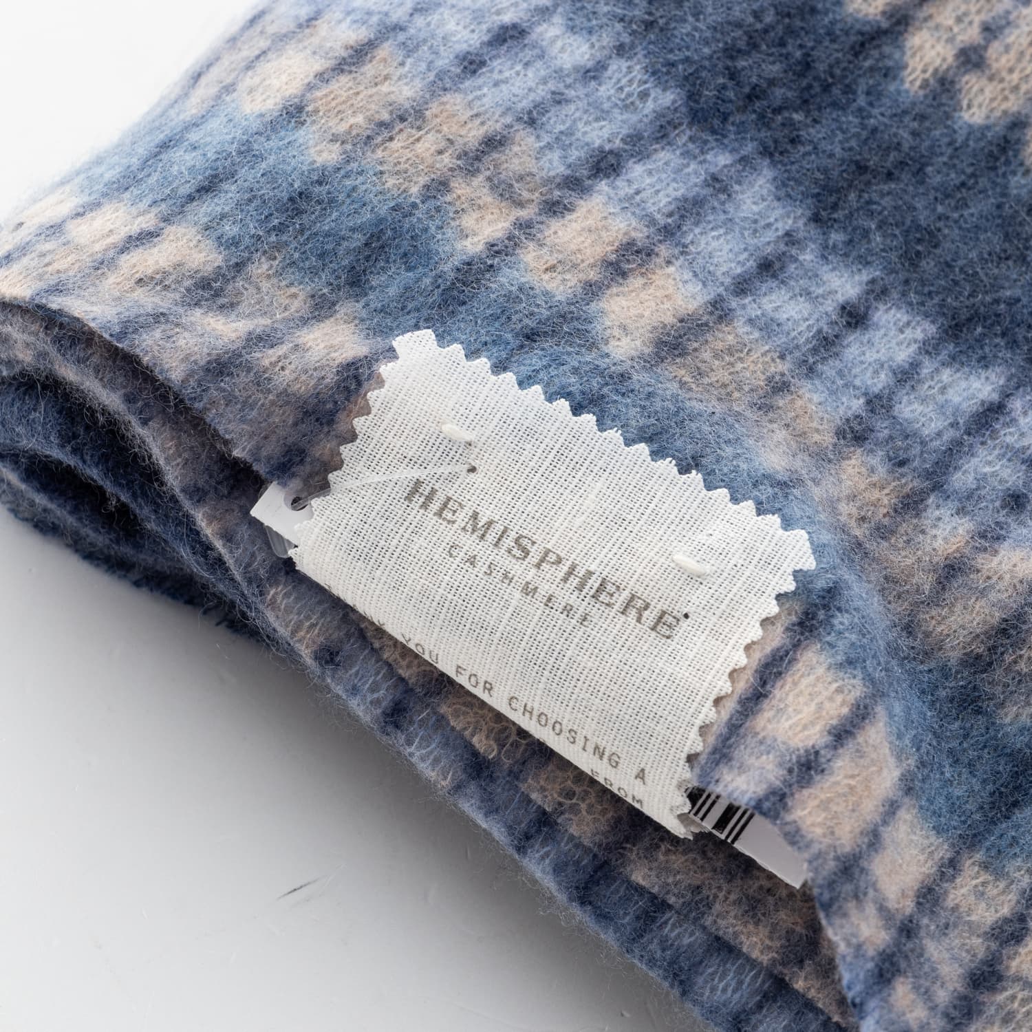 Oversized Cashmere Scarf Blue Check