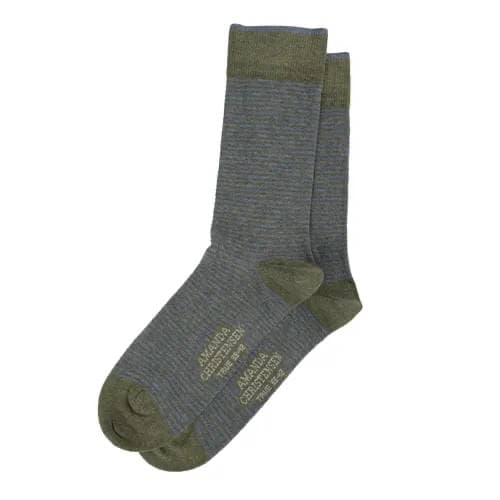 Striped Cotton Blend Socks Olive Grey