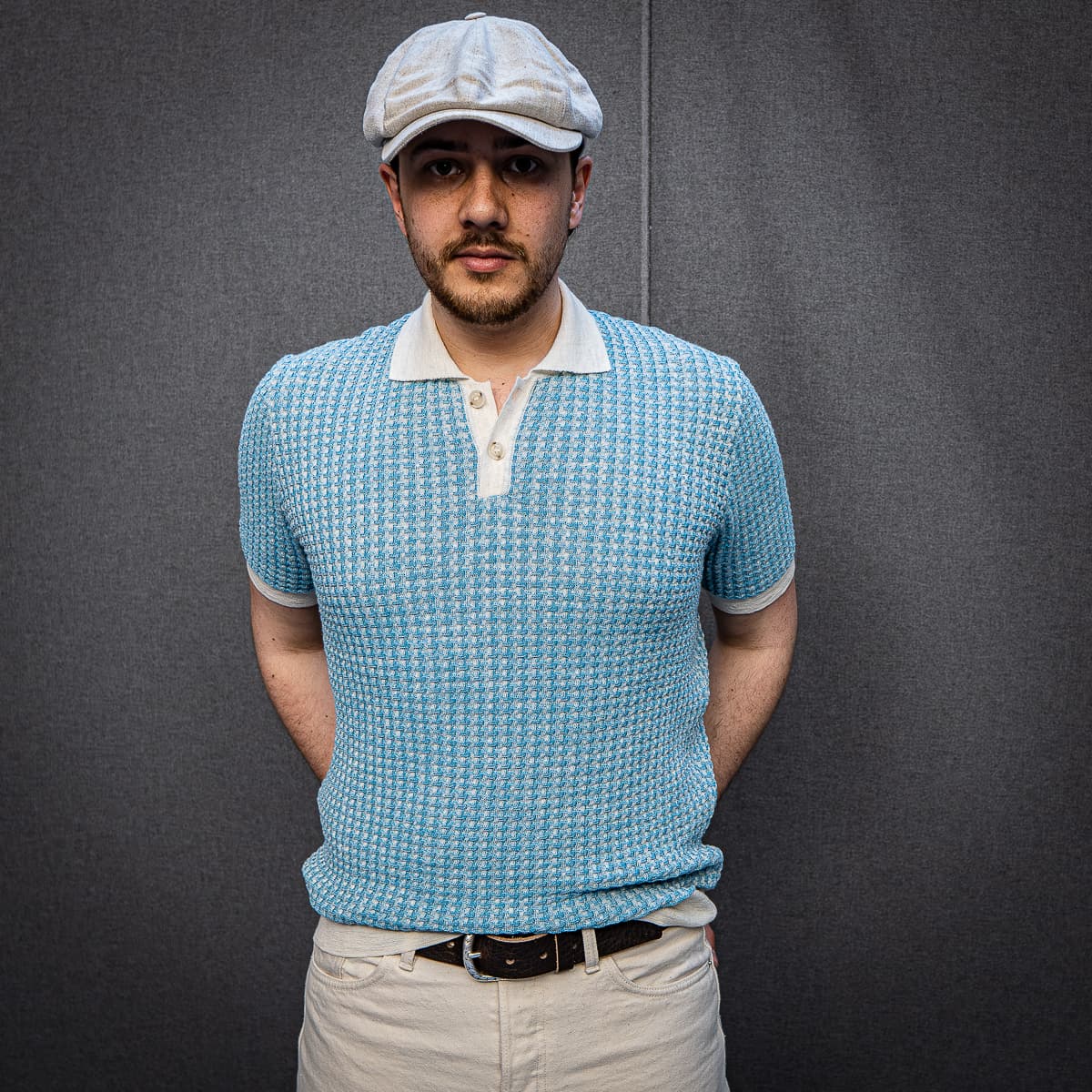 Knit Polo Shirt Linen-Cotton Blend