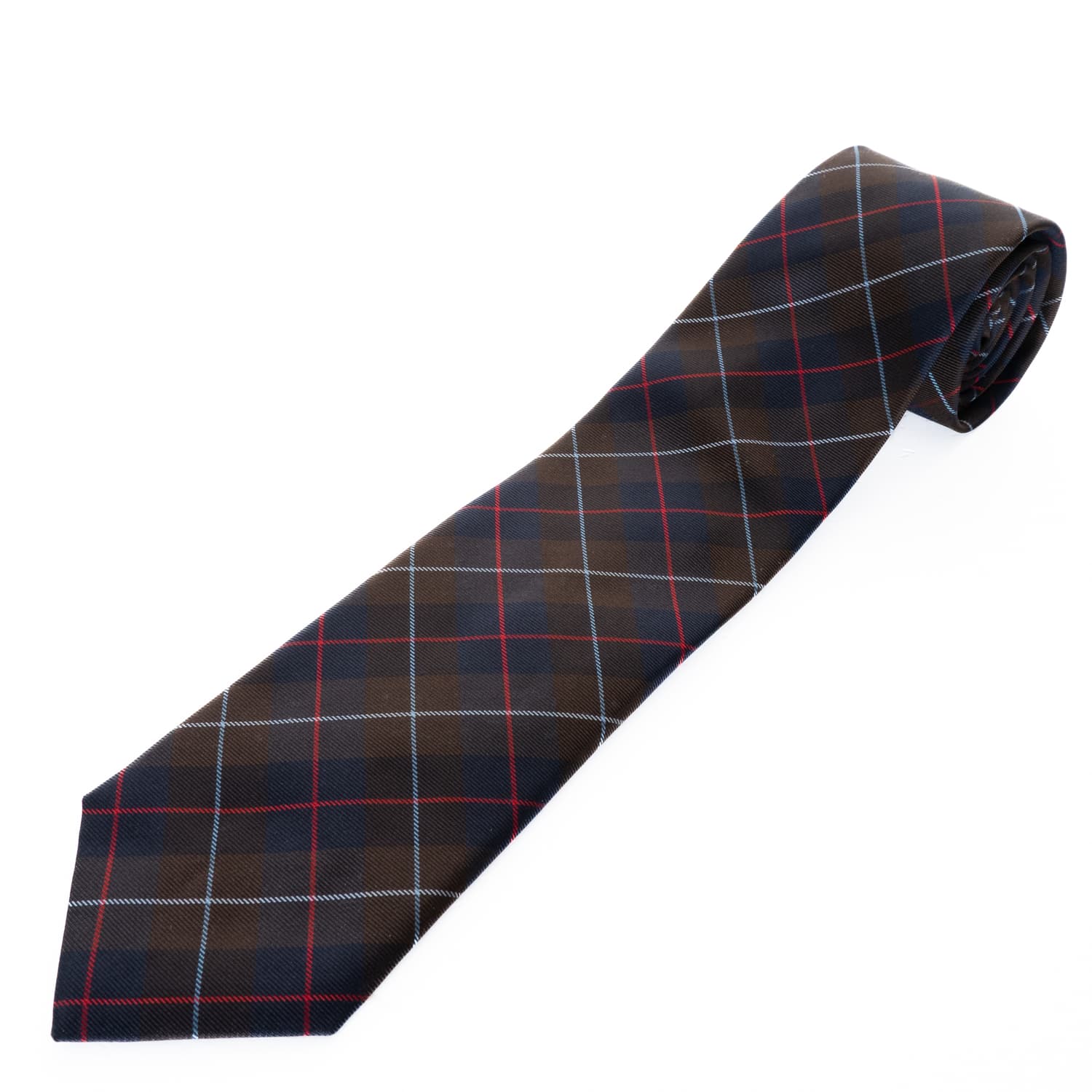 Silk Checked Tie Dark Brown-Navy