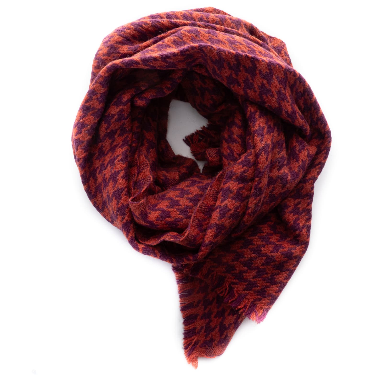 Wool Scarf with Houndstooth Pattern