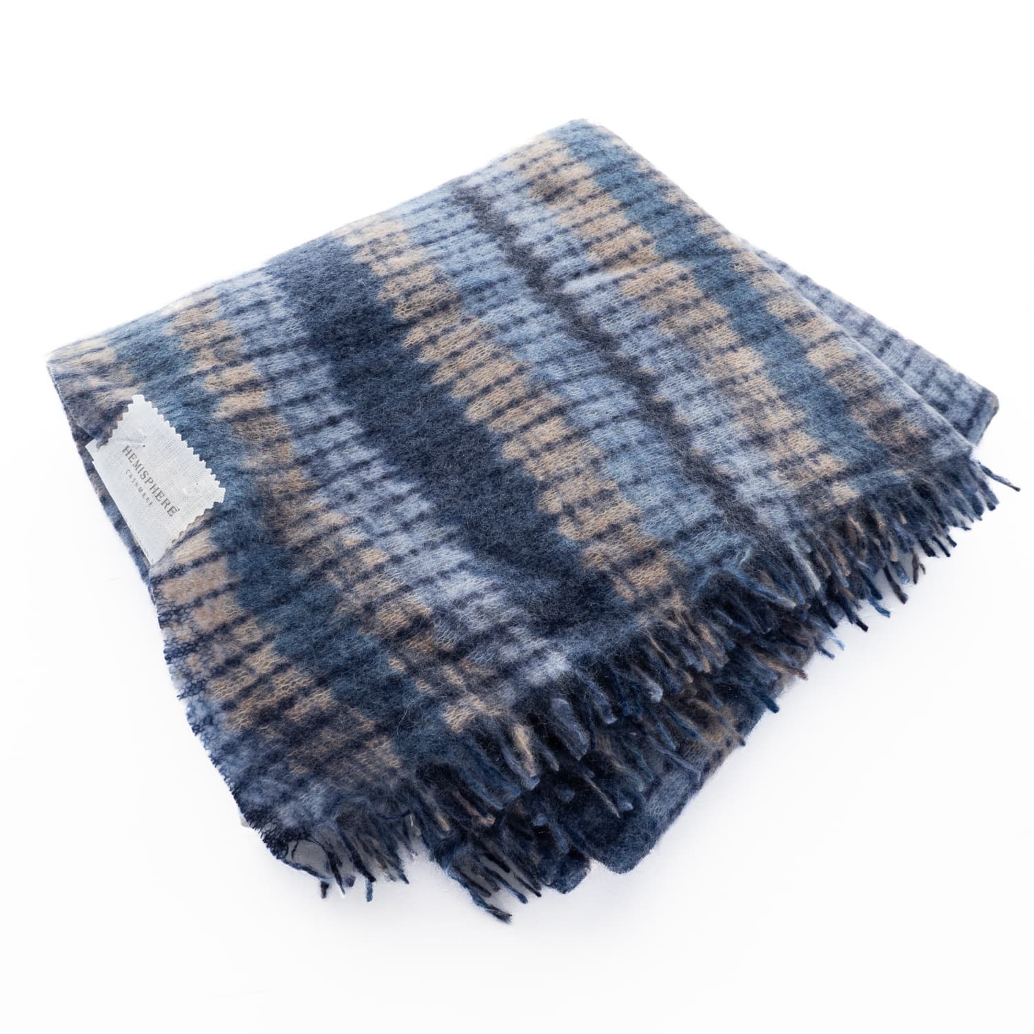 Oversized Cashmere Scarf Blue Check