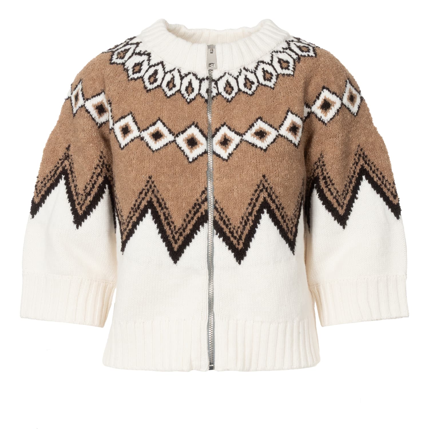 Bouclé Knit Zip Cardigan