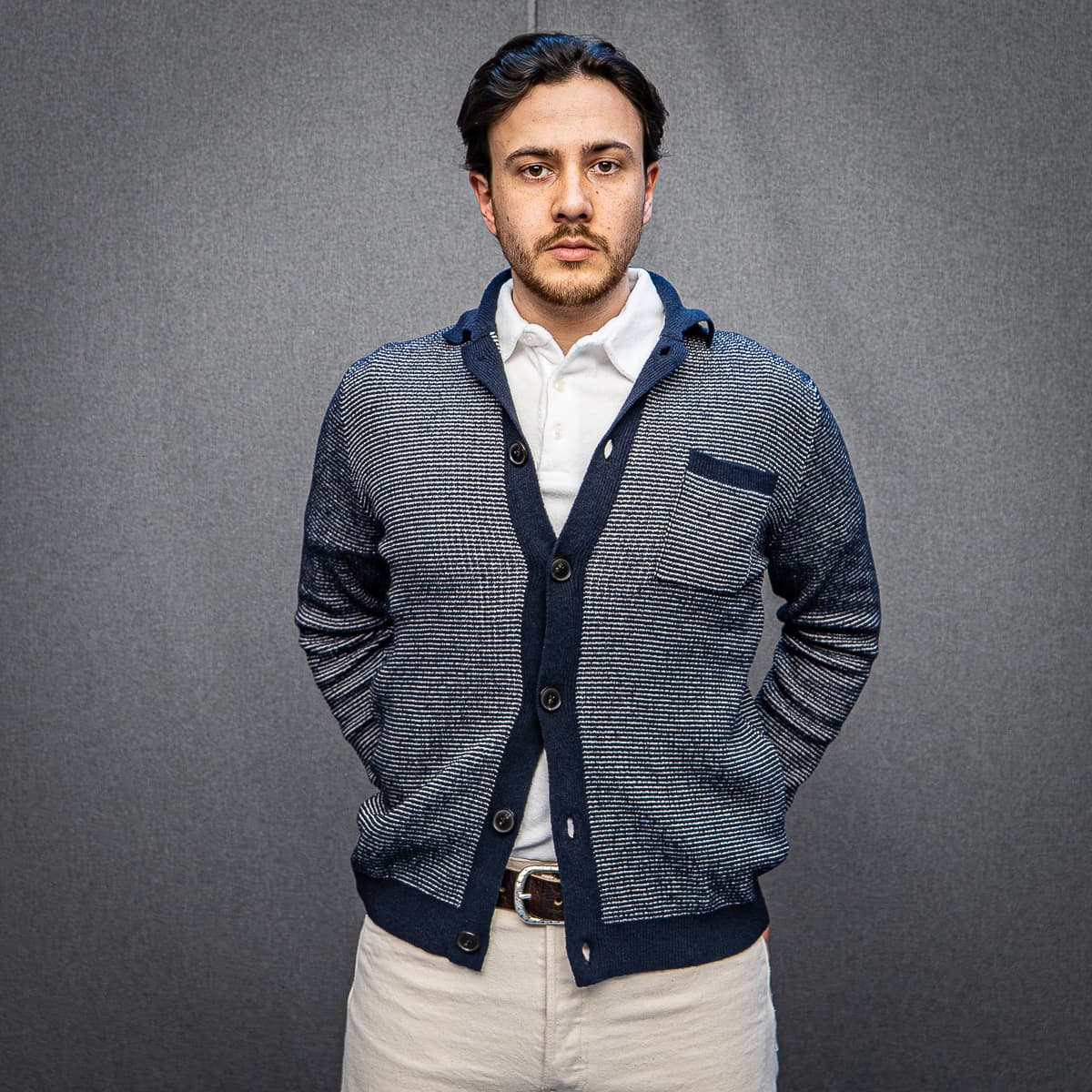 Cotton Waffle Bouclé Cardigan