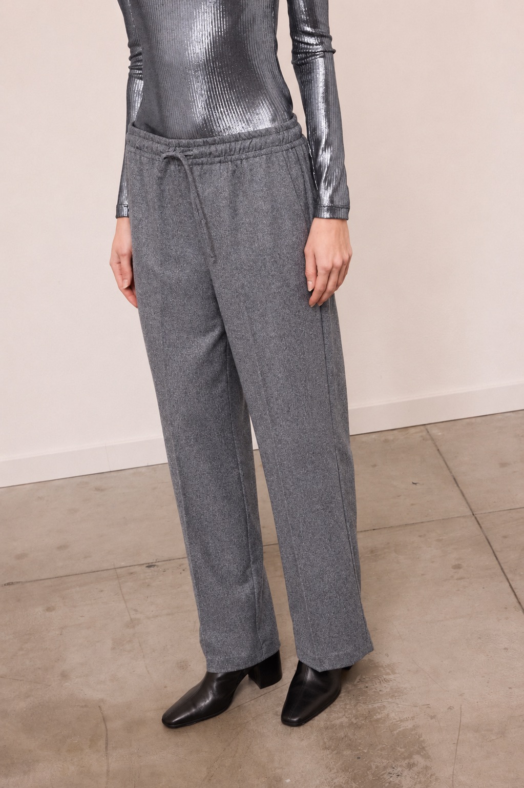 Wide Leg Trousers Grey Melange