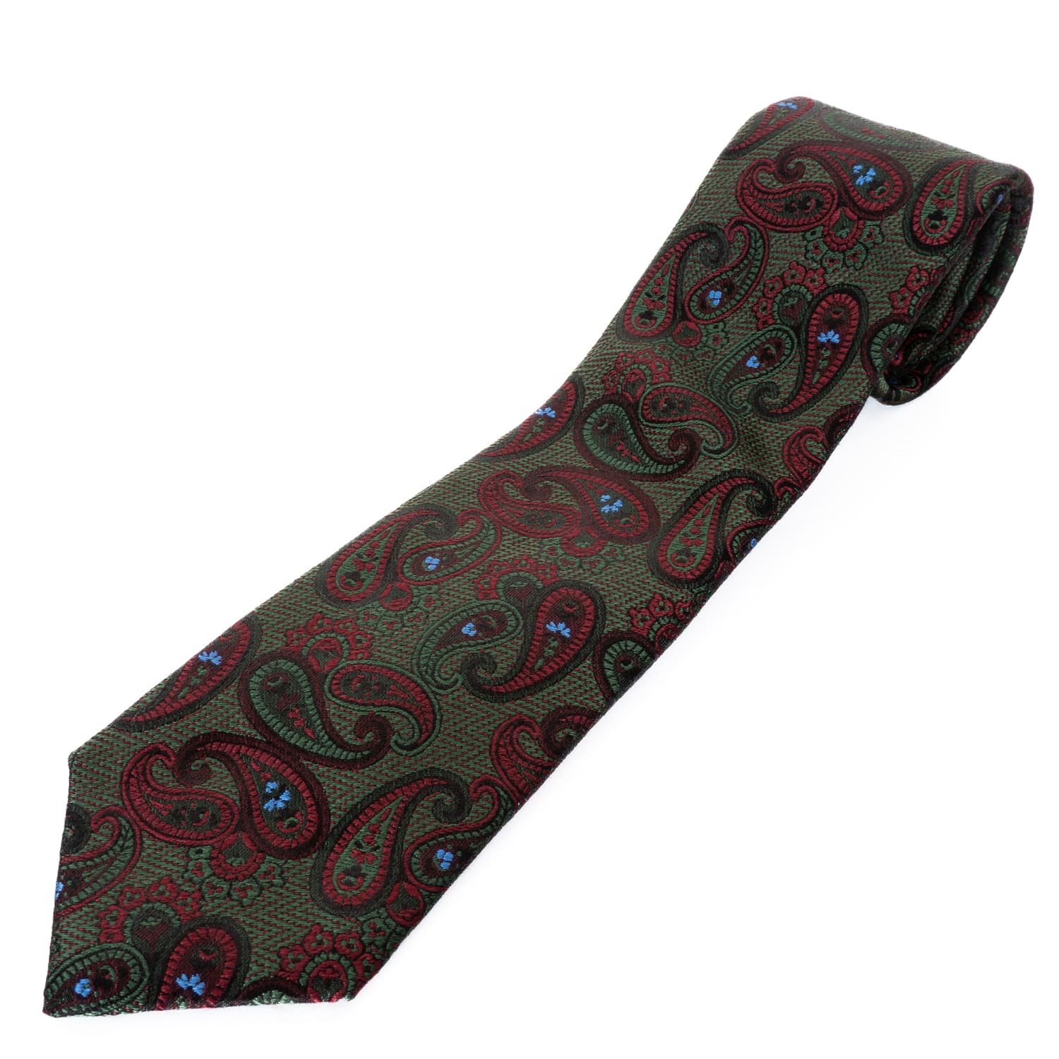 Silk Paisley Tie Green-Burgundy