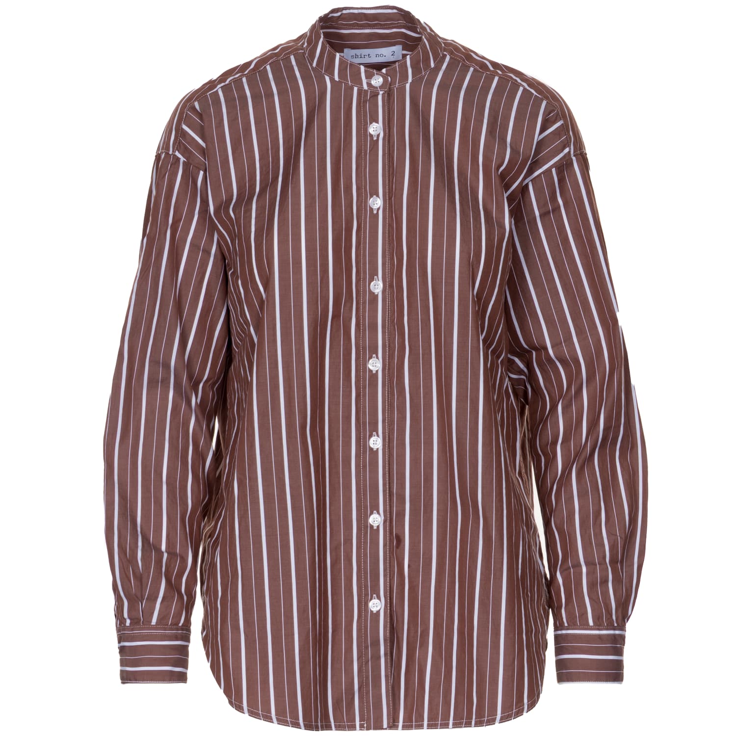 Cotton Blouse Striped with Stand Collar