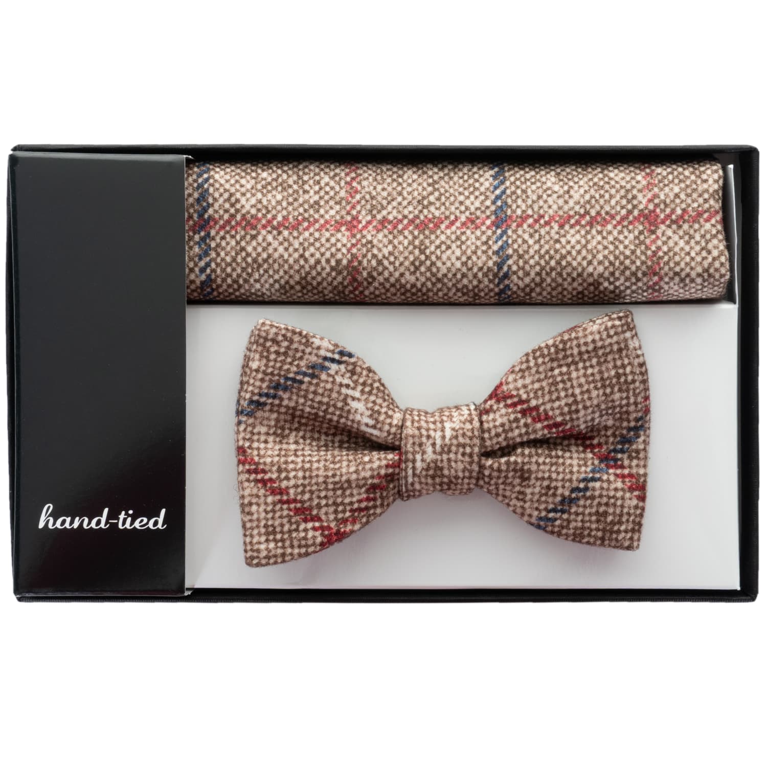 Bow Tie & Hankerchief Set Beige Checked
