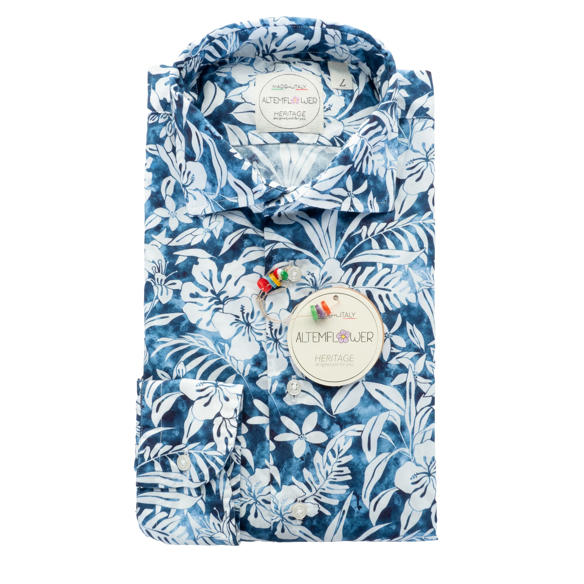 Shirt Positano Blue Floral Pattern