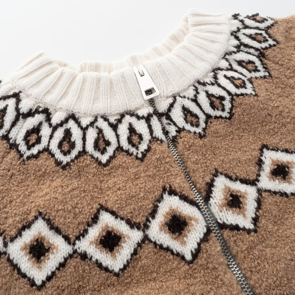Bouclé Knit Zip Cardigan