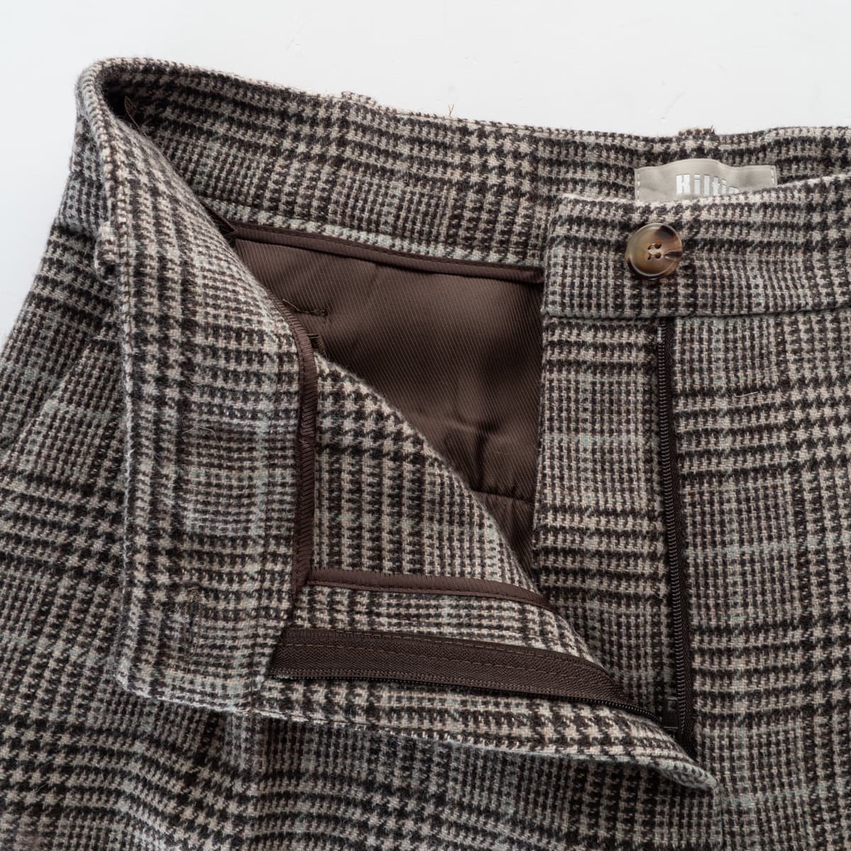 Kiltie Wide Leg Trousers Ginger Beige Checked
