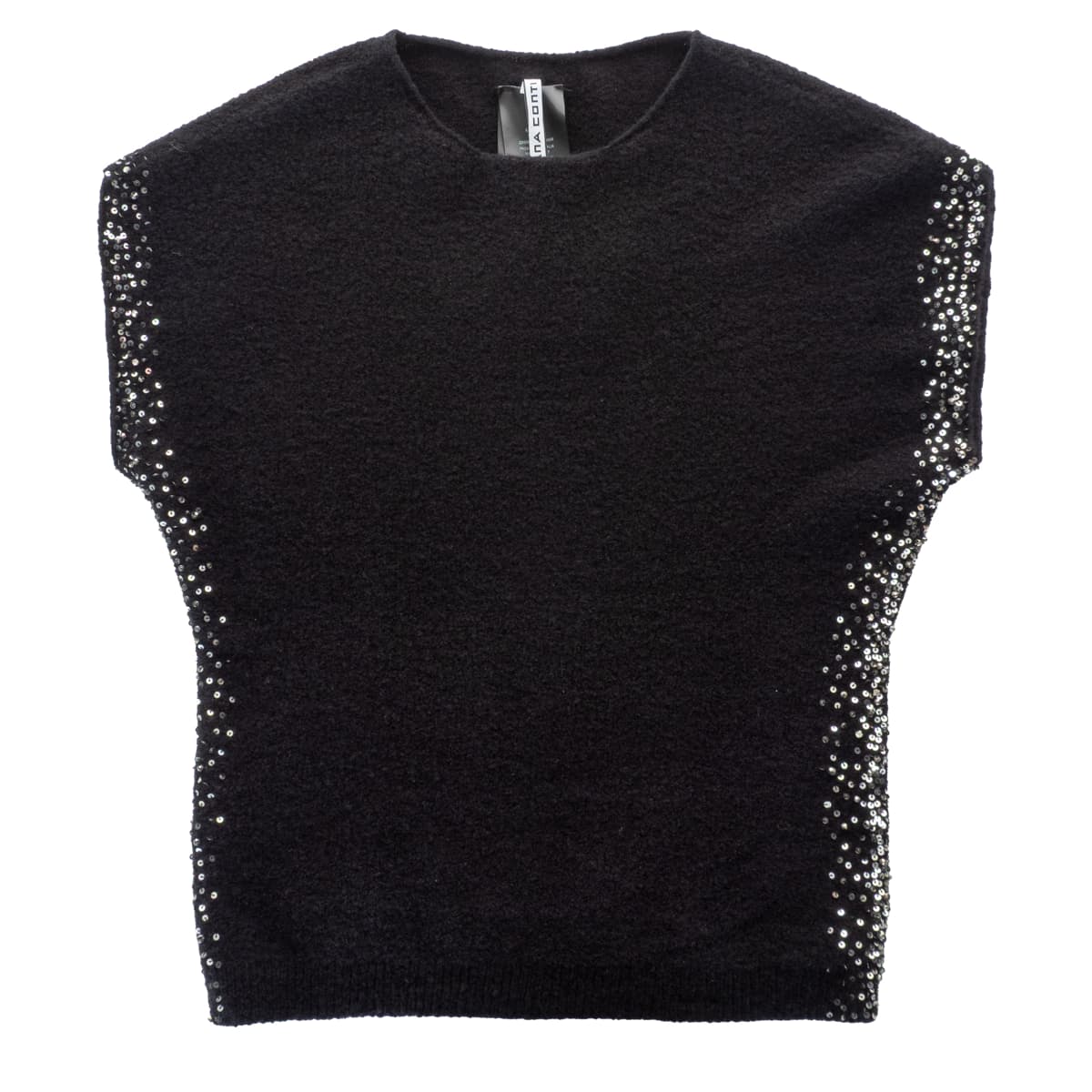 Sequin Detail Knitted Top Black
