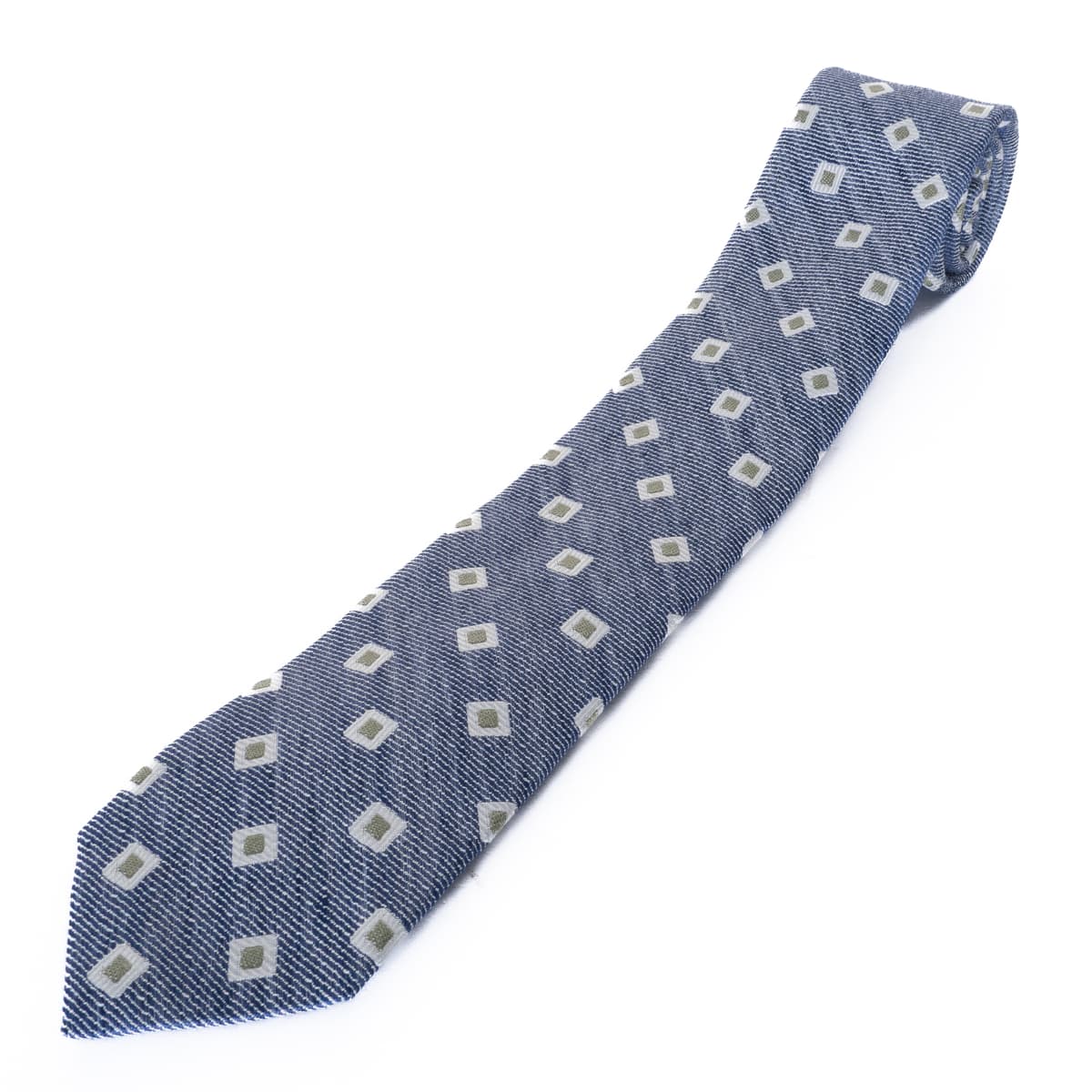 Patterned Tie Blue Silk Cotton