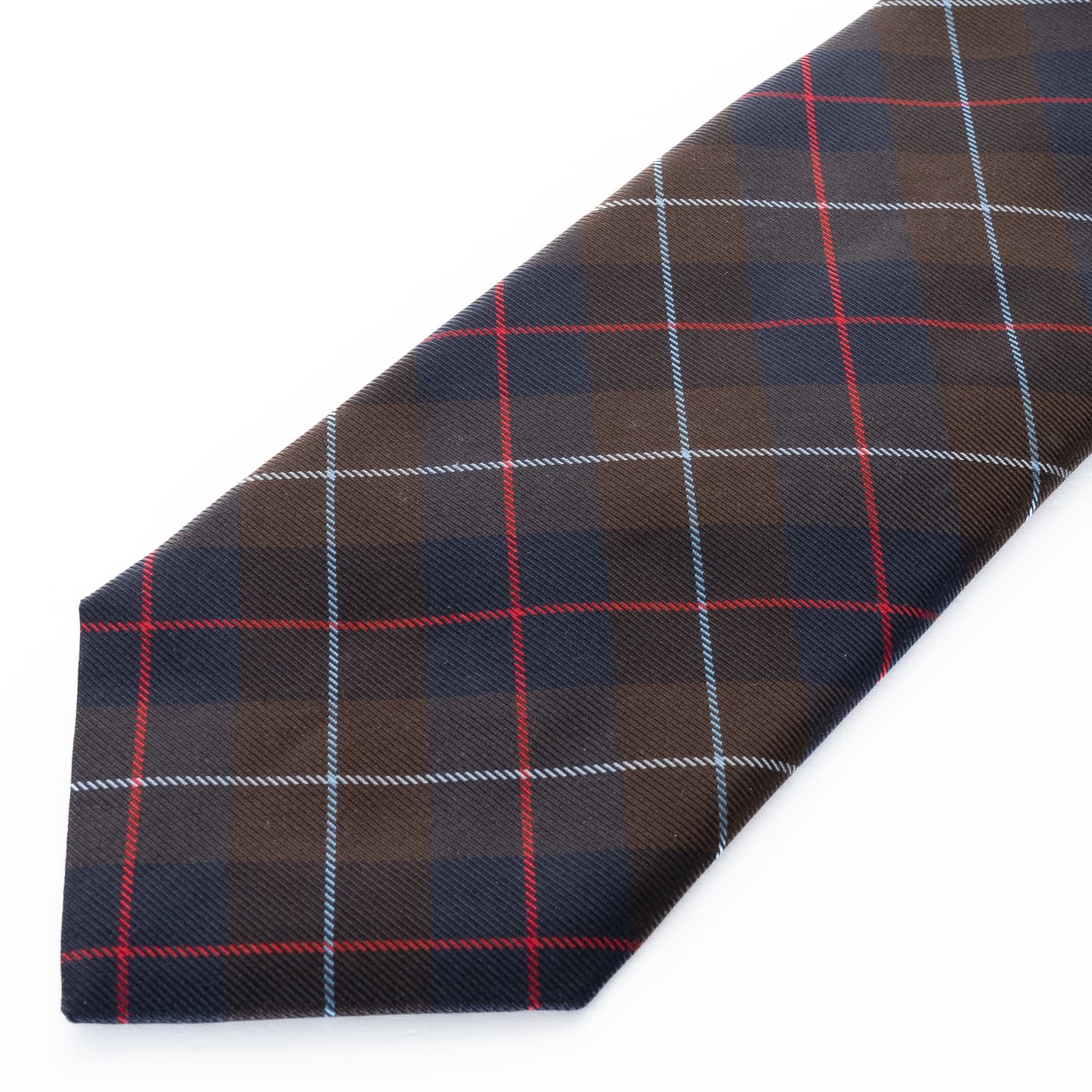 Silk Checked Tie Dark Brown-Navy