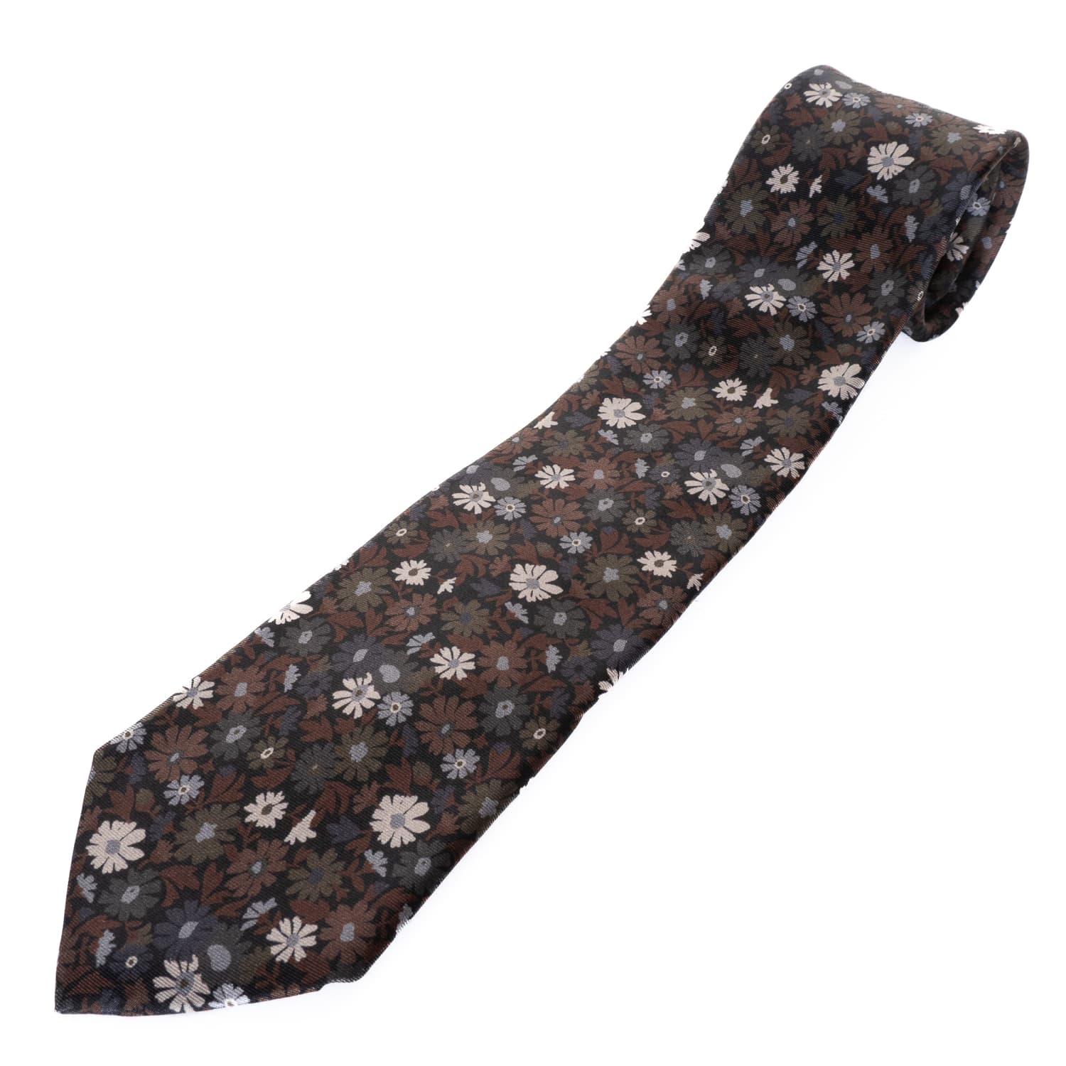 Floral Silk Tie Brown-Grey